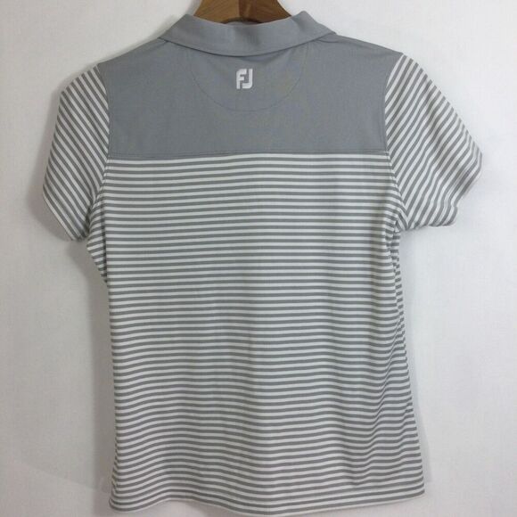 Footjoy Womens Tonal Stripe Lisle Open Collar Polo Golf Shirt Heather Grey M NWT - Picture 6 of 11